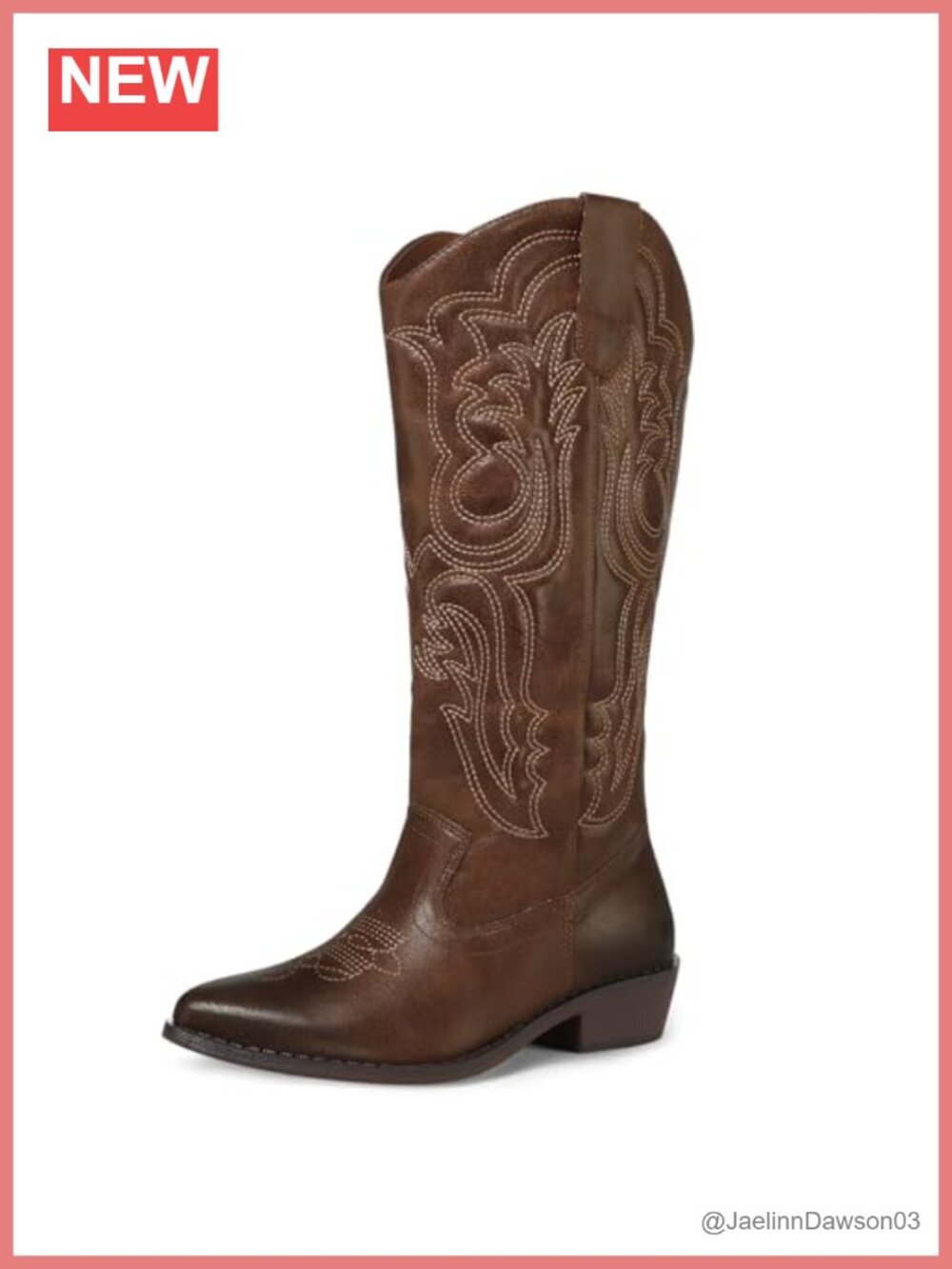 Cowboy Boots for Women Mid Calf Western Embroidered Pointed Toe Block Heel